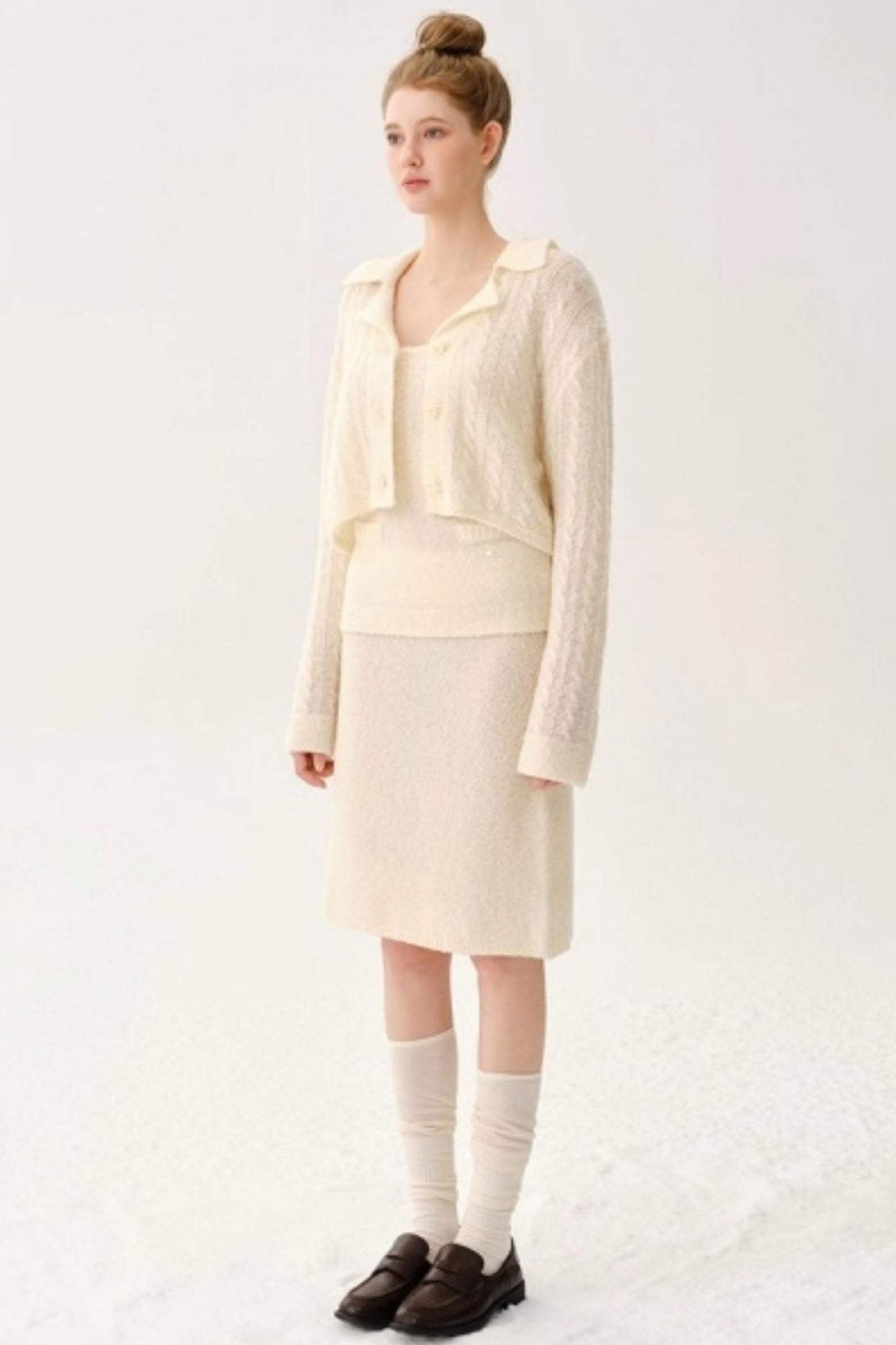 Retro Wool Blended Cardigan Set-Up