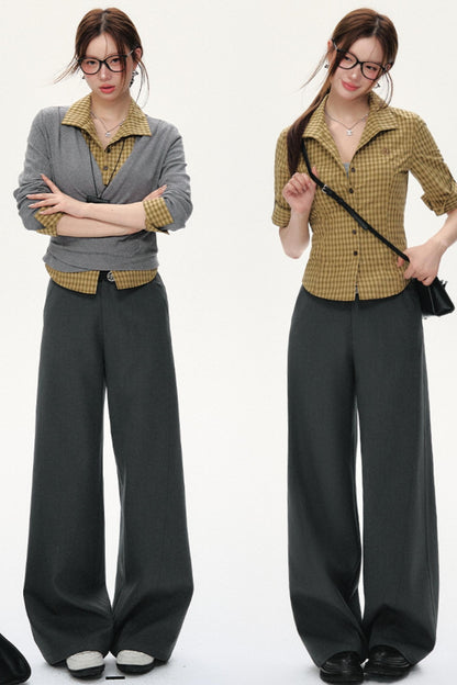 Slim Fit Mid-Sleeve Checked Top Set-Up