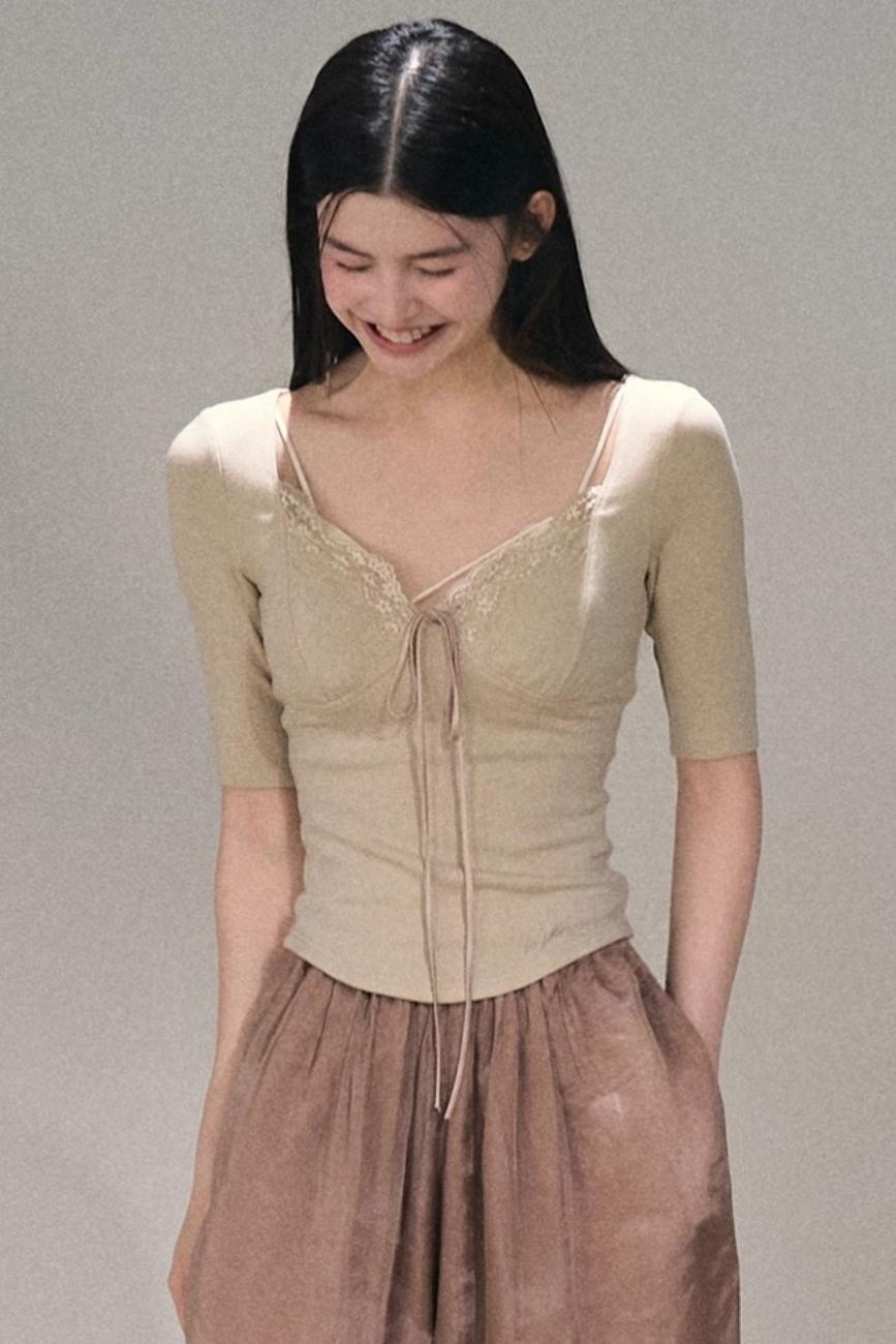 Taste of Cardamom Lace Knit V-Neck Top