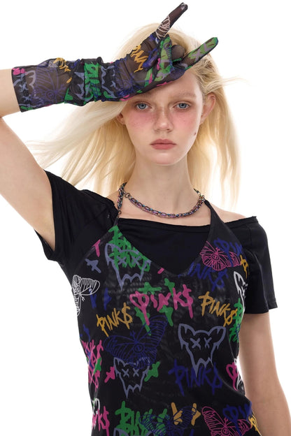 Graffiti Pen Halter Necklace Dress