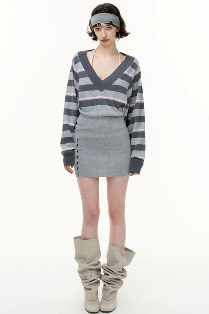 Striped Spliced Autumn Dress