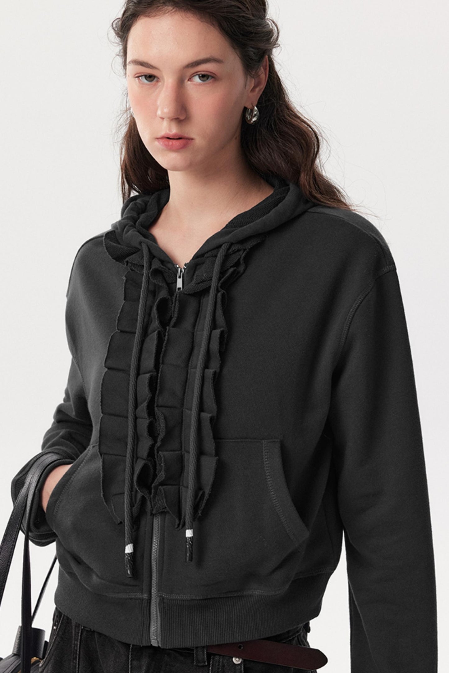 New Lace Collar Hooded Top