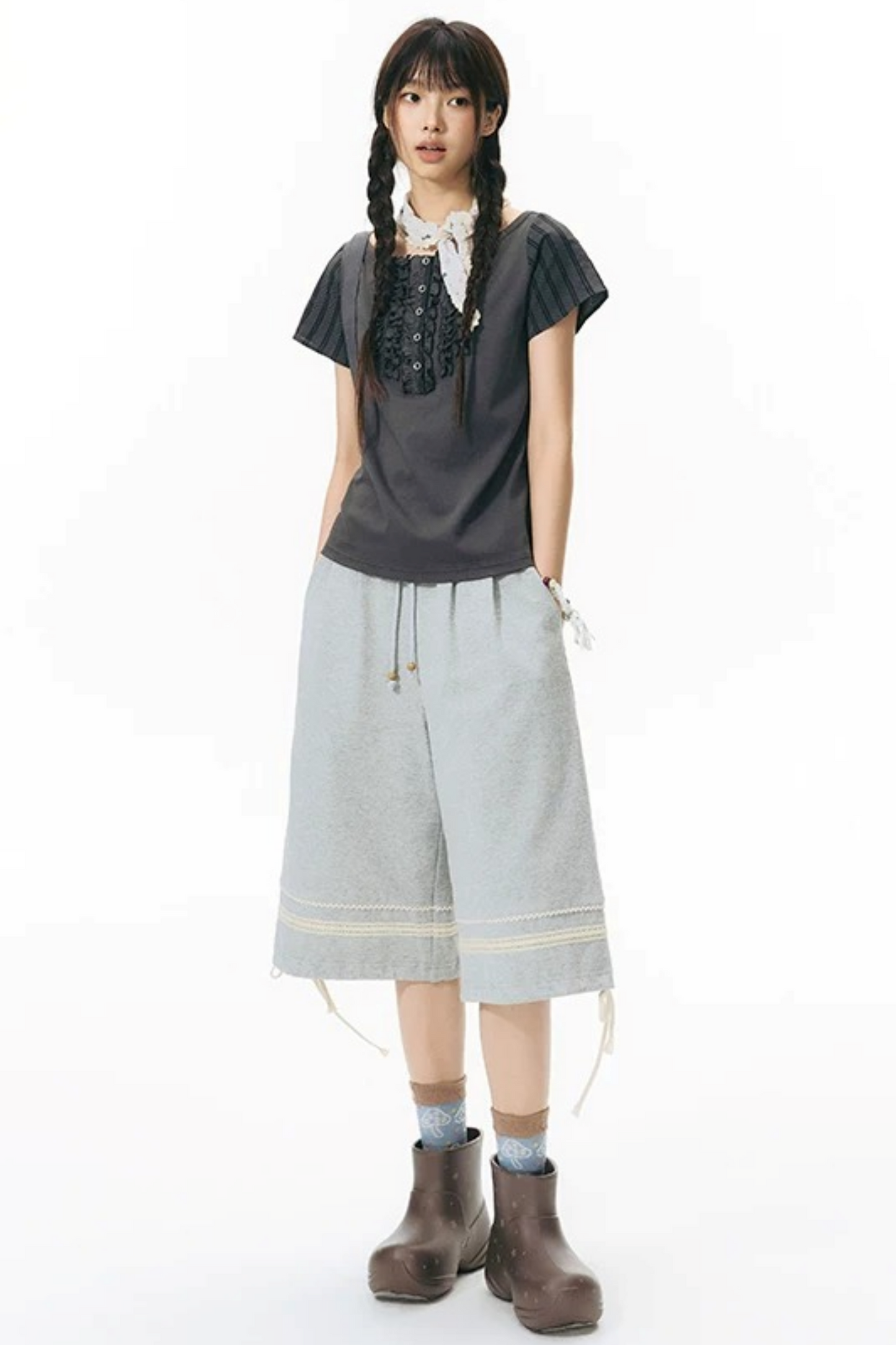 Patchwork Knit Mid-Length Casual Sweatpants