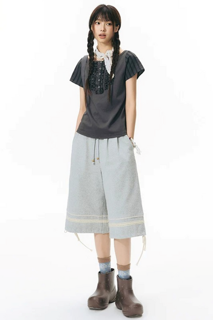 Patchwork Knit Mid-Length Casual Sweatpants