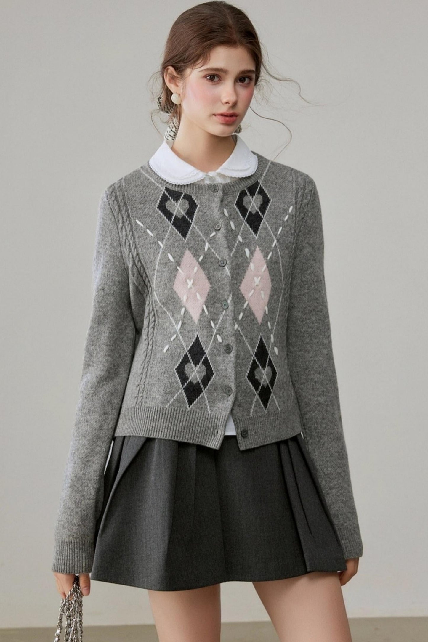 Diamond Plaid Contrasting Wool Sweater
