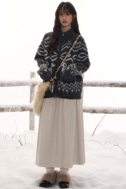 Light Bow-Knot Knit Cardigan Set-Up