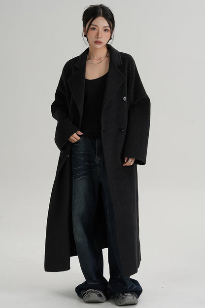 With Suit Collar Long Woolen Coat