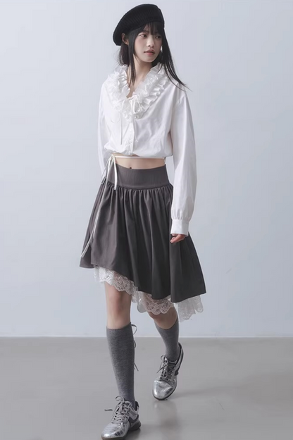 Gray Lace Asymmetrical Skirt