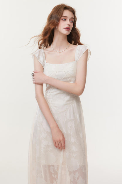 Slim Fit Square Neck Jacquard Dress