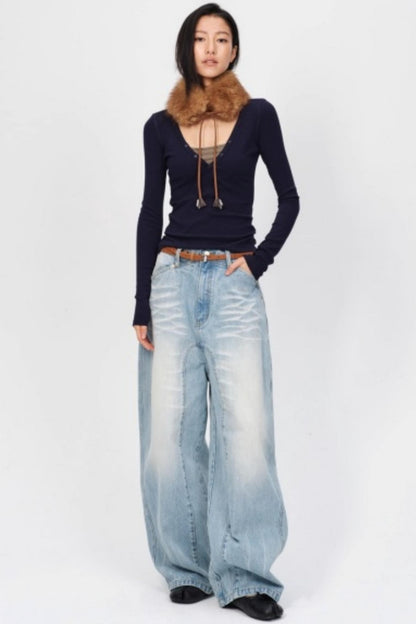 Wool Silk V-Neck Top