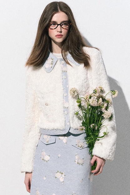 Baby Blue Jacquard Eco Fur Skirt Set-Up