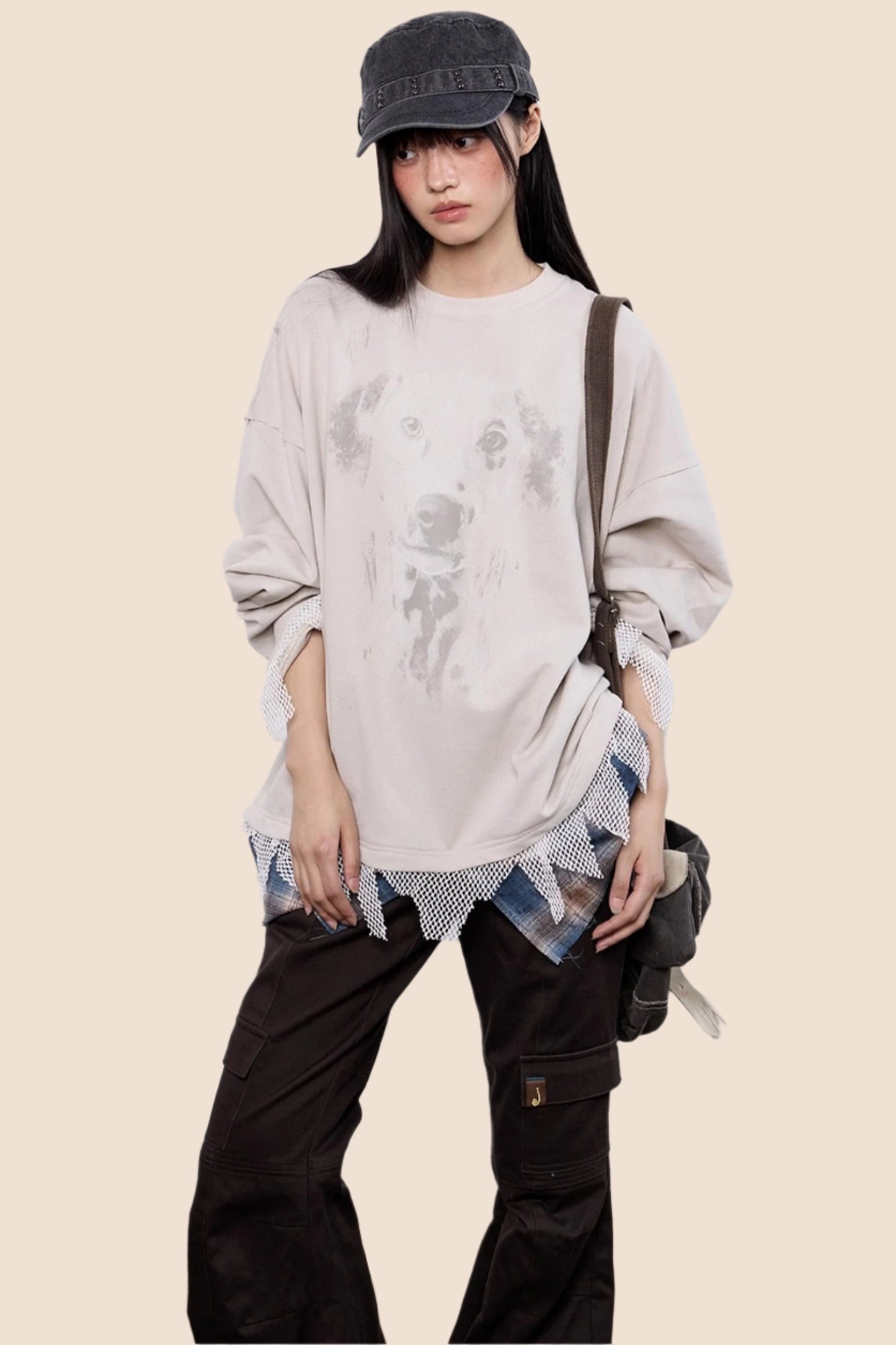 Casual Dog Print Crewneck Top