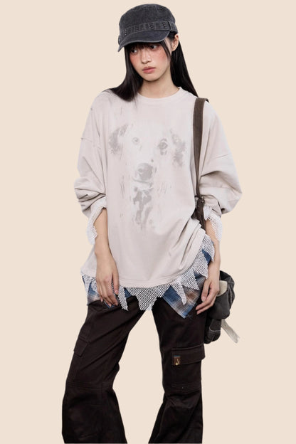 Casual Dog Print Crewneck Top