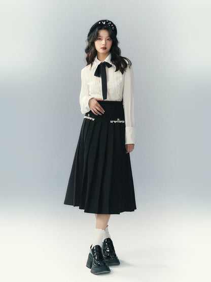 High waist long pleated skirt