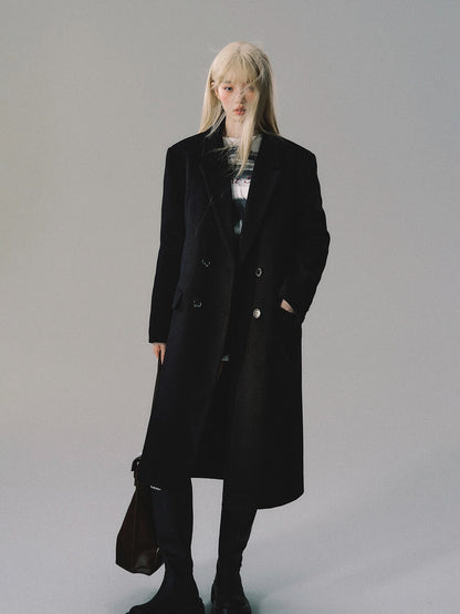 double-breasted wool long jacket