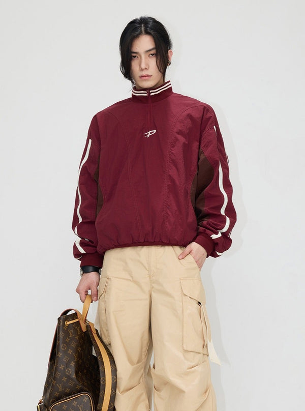 Contrast Stand Neck Pullover Jacket