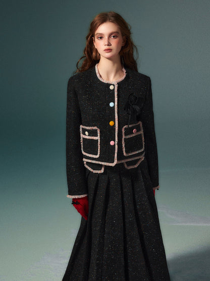Tweed jacket pleated skirt set