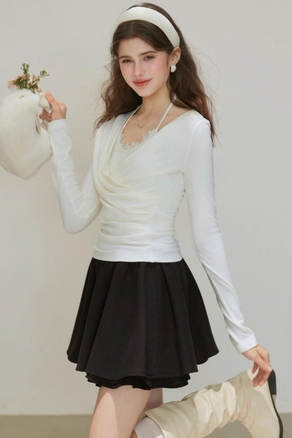 Ruffled Pleated A-Line Skirt