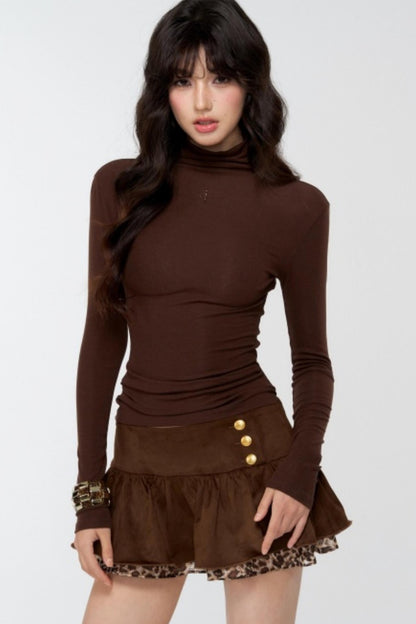 Suede Leopard Pleated Skirt