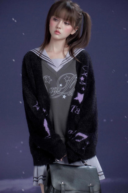 Black and Purple Graffiti Cardigan