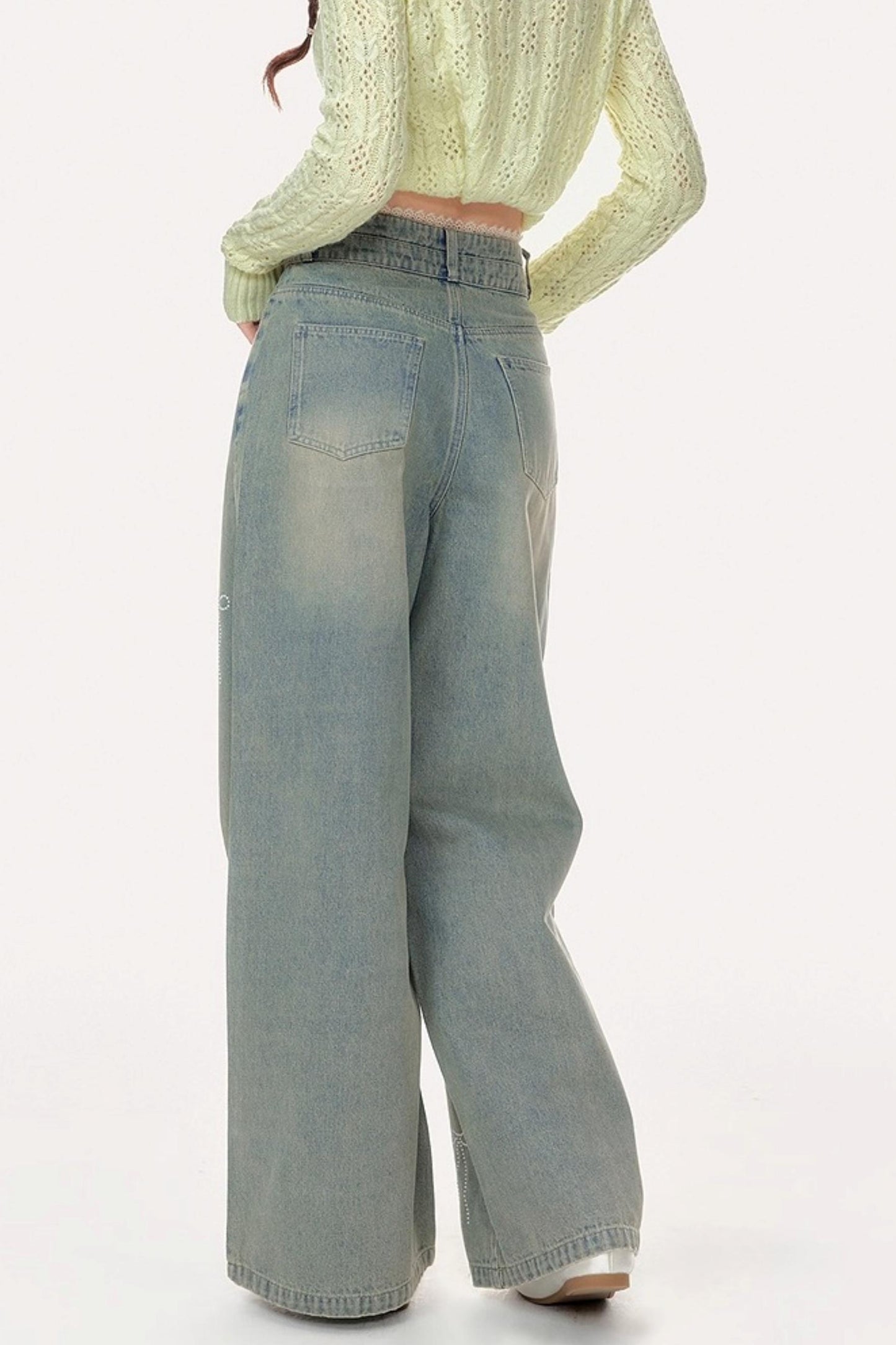 Vintage High-Waisted Diamond Bow Straight Pants