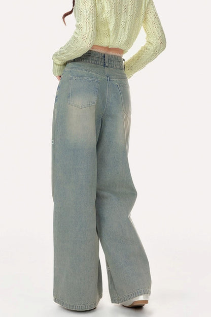 Vintage High-Waisted Diamond Bow Straight Pants