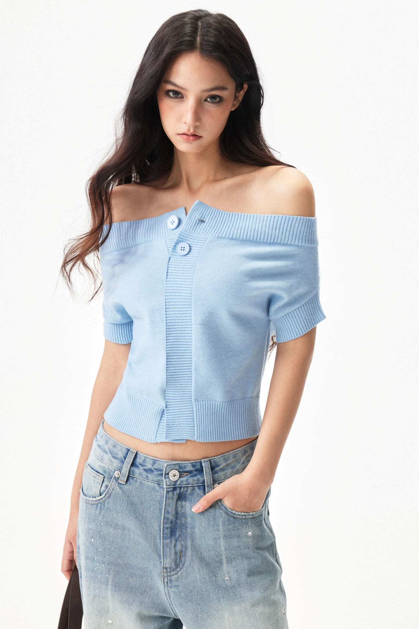 Off-Shoulder Wool-Blend Knit Top