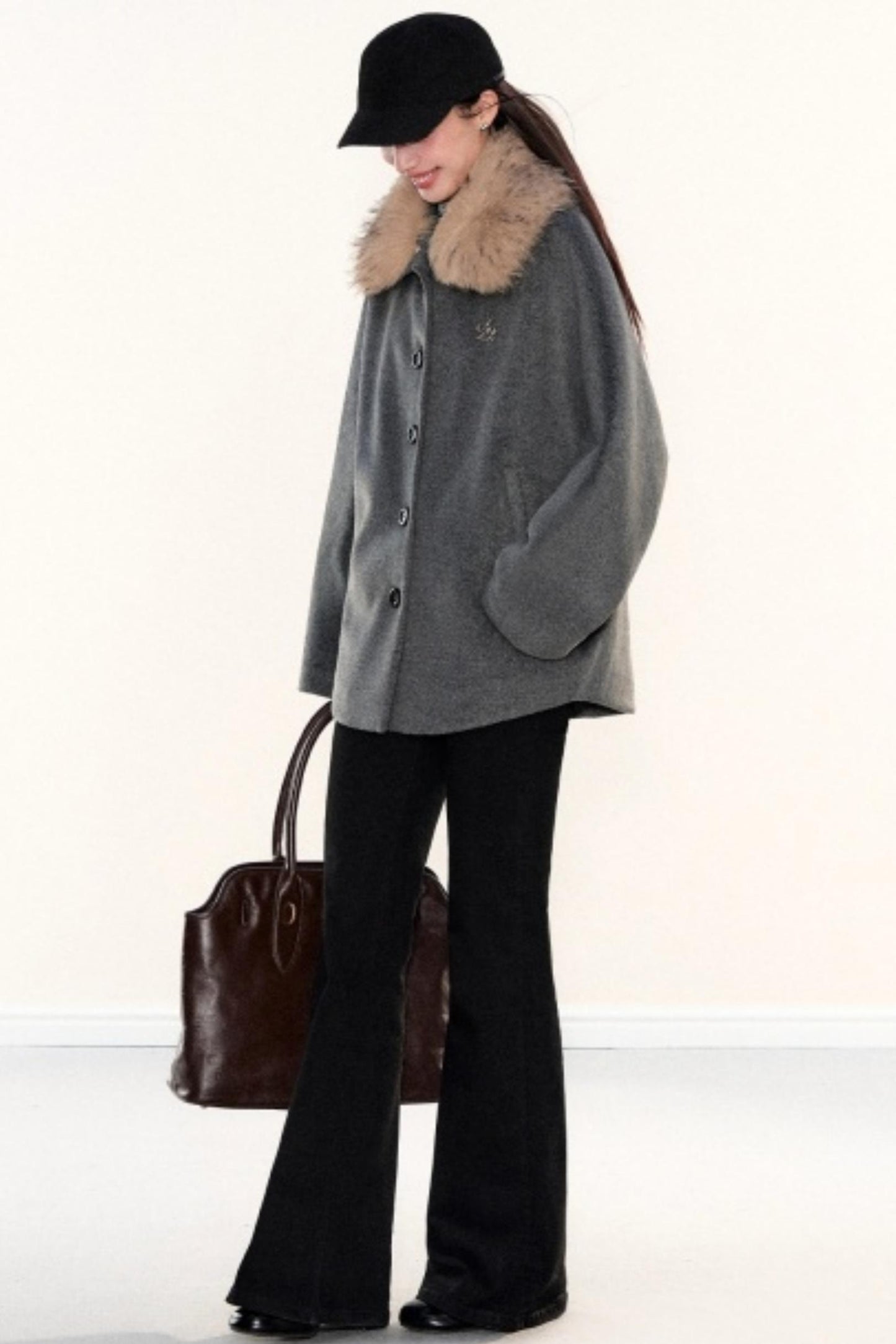 Fur Collar Woolen Cape Coat