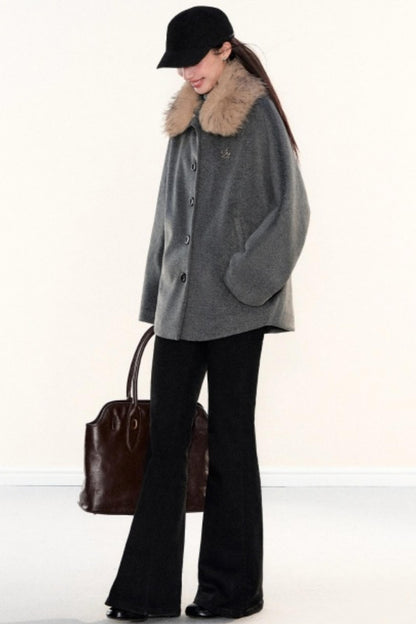 Fur Collar Woolen Cape Coat