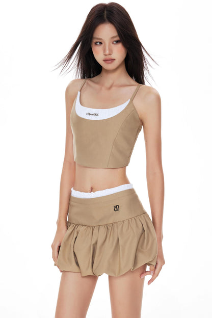 Khaki Cropped Jacket Skirt Set-Up