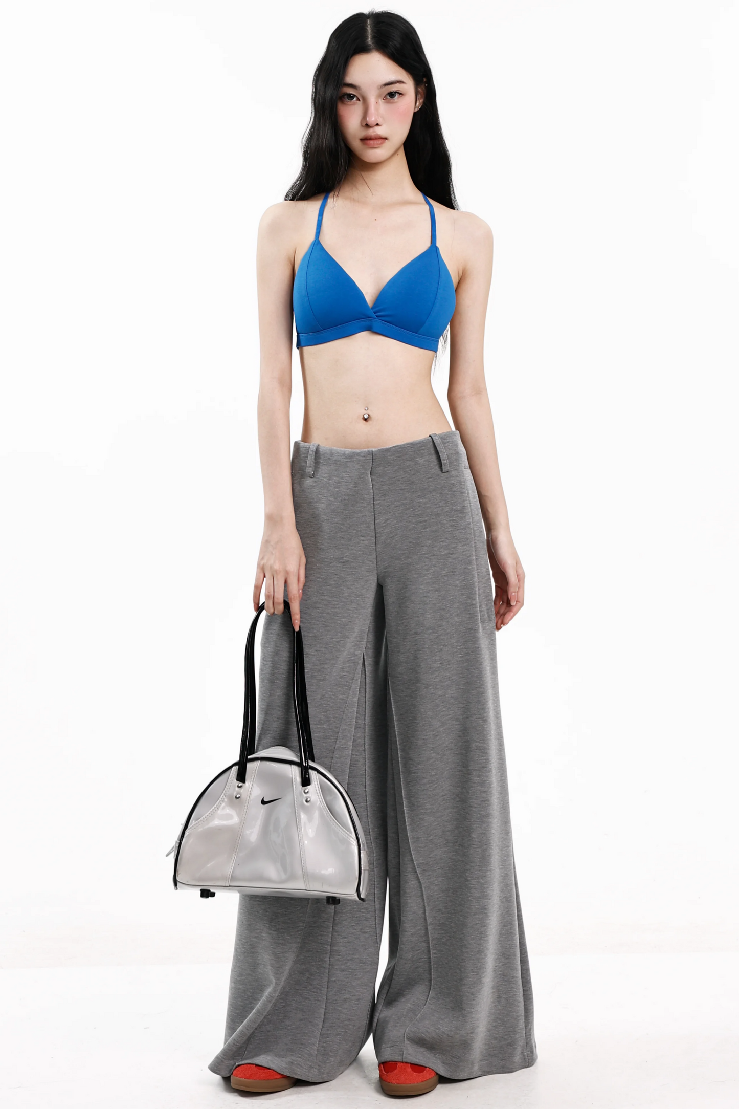 Top camisola sexy azul con cuello halter