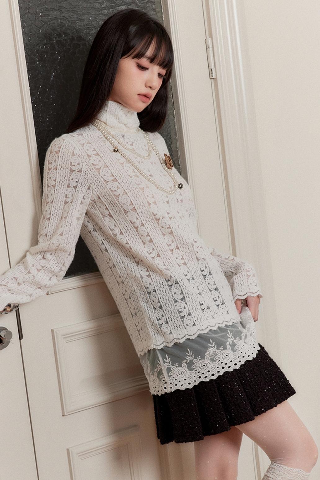 [10 31new] fragile shop white moonlight encounter knitted lace autumn and winter underwear base layer top