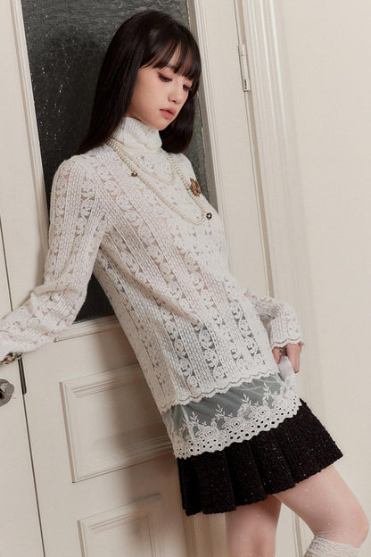 [10 31new] fragile shop white moonlight encounter knitted lace autumn and winter underwear base layer top