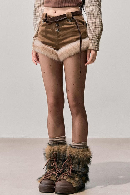 Korean Faux Fur Wide-Leg Pants