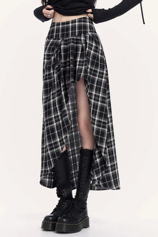 Irregular Plaid Long Skirt