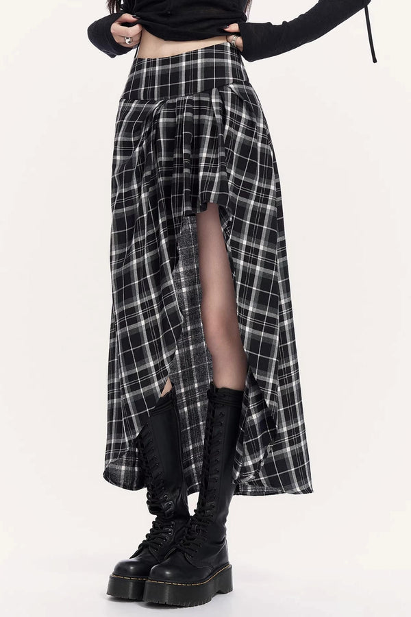 Irregular Plaid Long Skirt