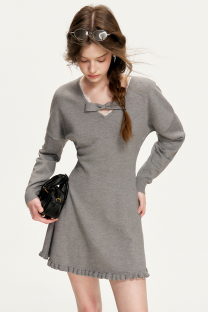 Romantic Bowknot Knitted Dress