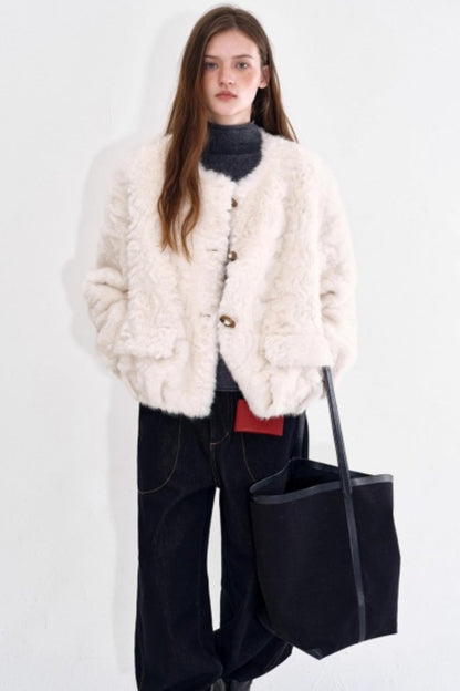 Cloud-Like Collarless Wool Coat