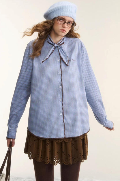 Shell Embroidery Plaid Shirt