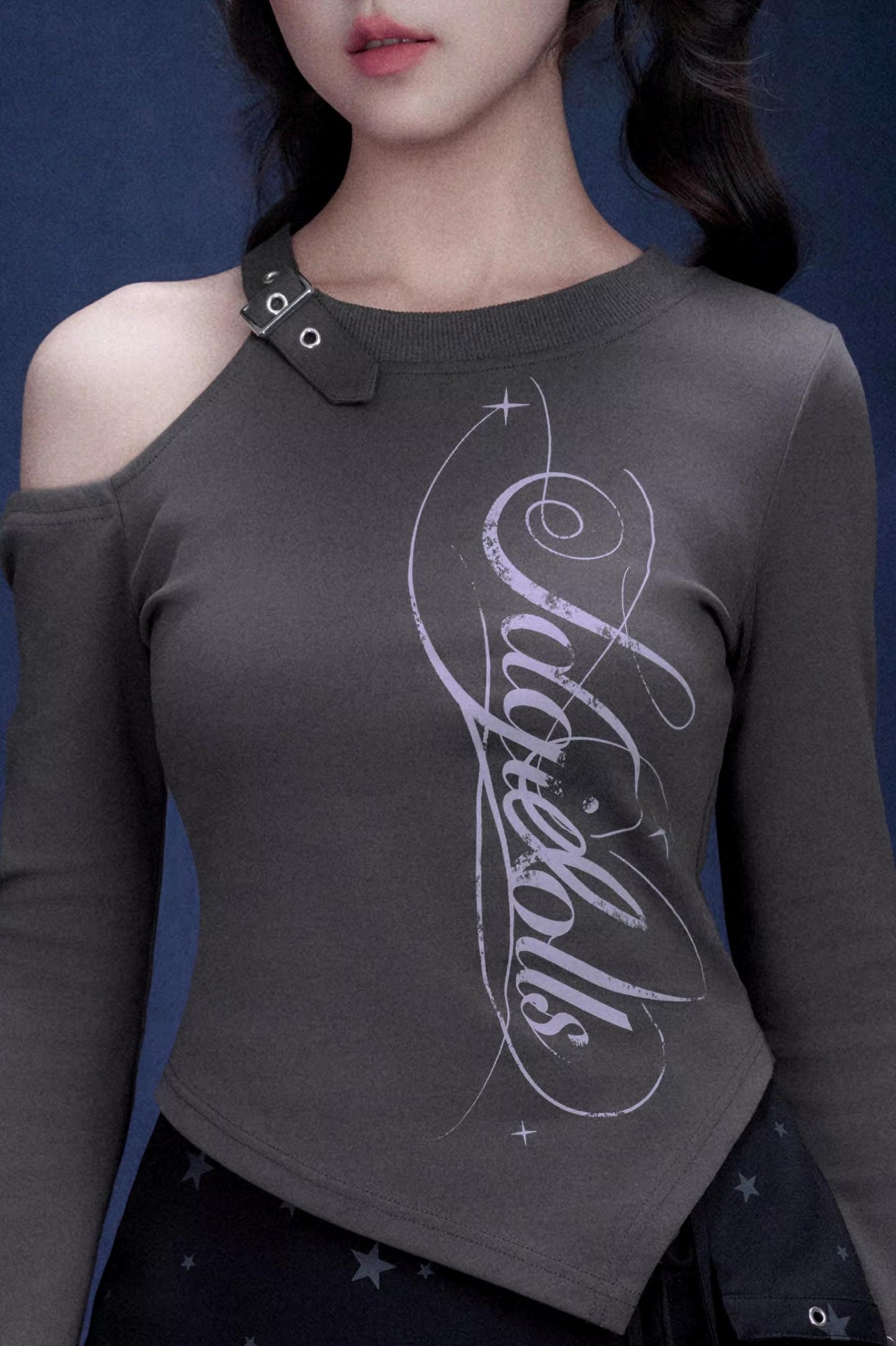 Gray Off-Shoulder T-Shirt Top