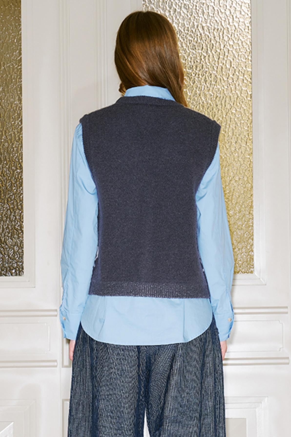 Retro Jacquard Knitted Denim Vest