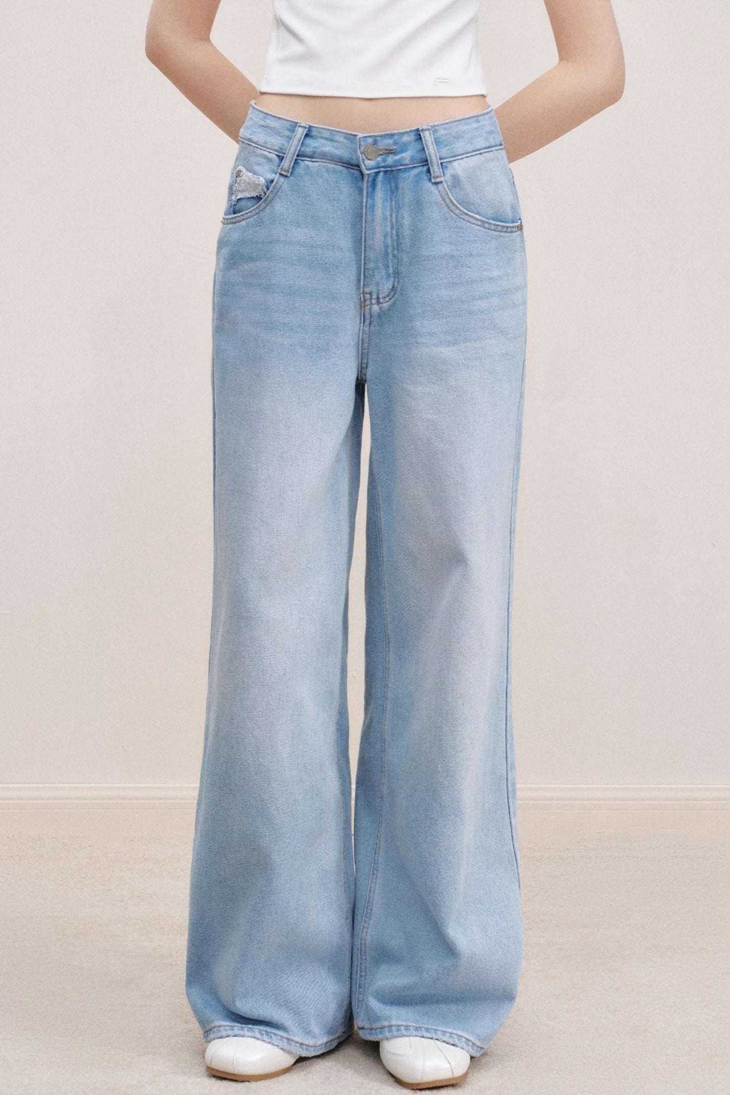 High-Waisted Lace-Trimmed Jeans