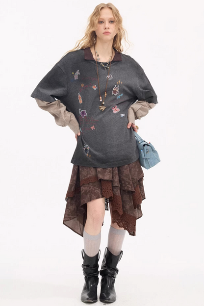 Lace Asymmetrical Tiered Skirt