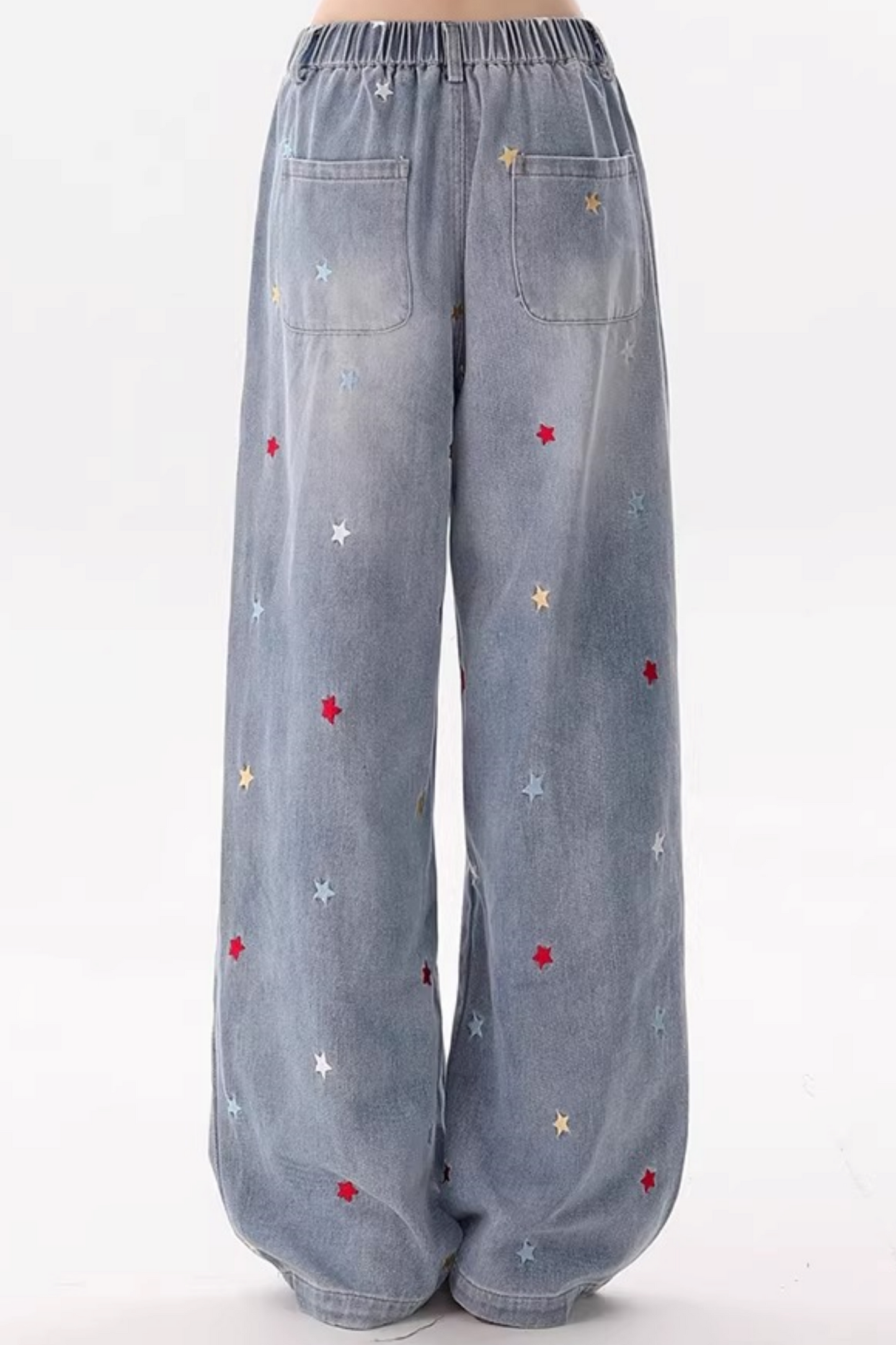 Star-Patterned Vintage Denim Pants