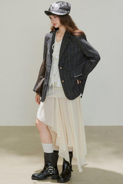 Autumn Wool Blend Plaid Blazer