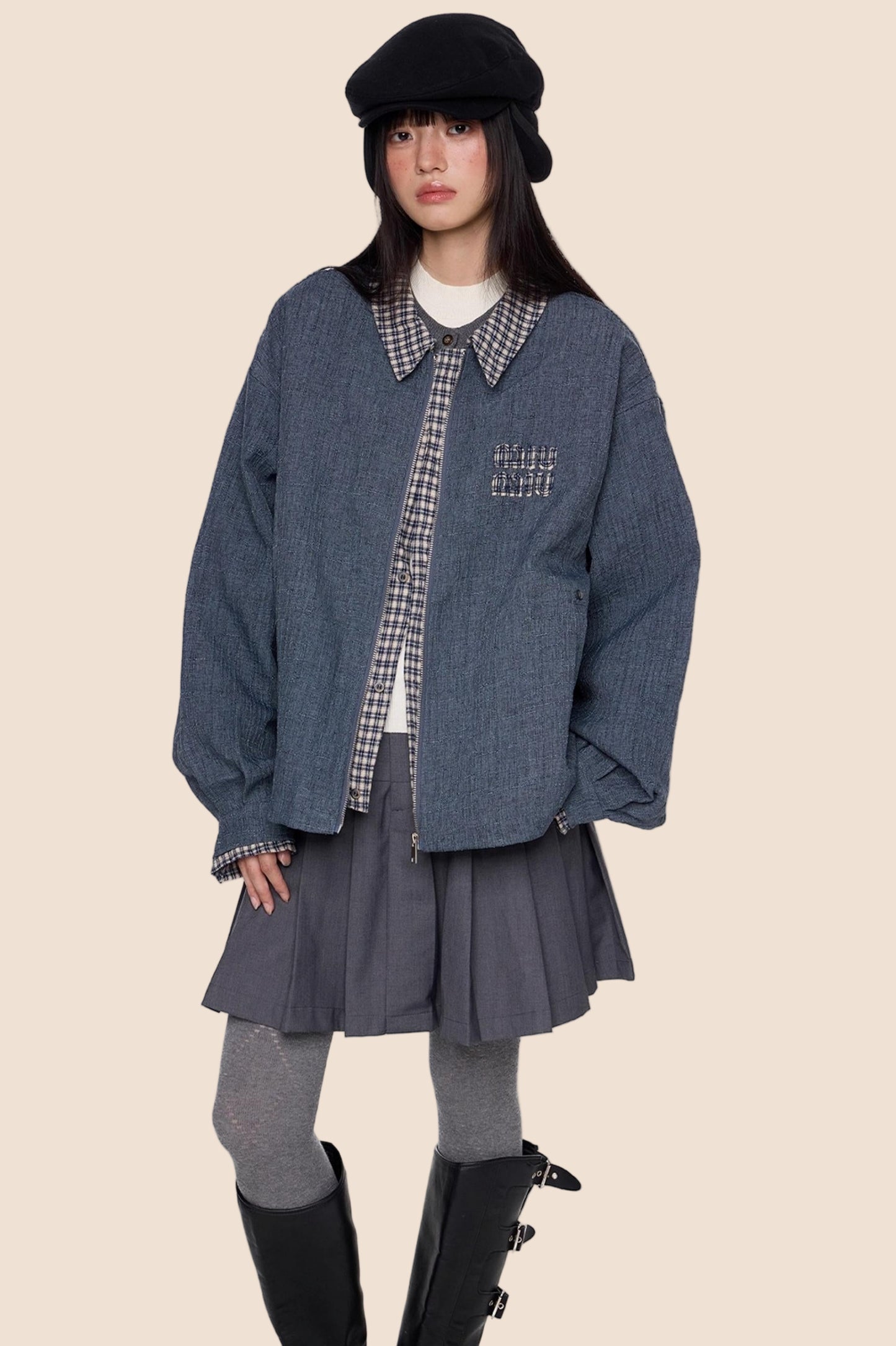 Autumn Embroidered Plaid Jacket