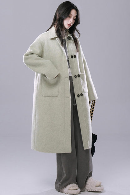 COTRE Yeonnam-dong Street Check Lost Green Wool Hood Collar + Wool Tweed Coat