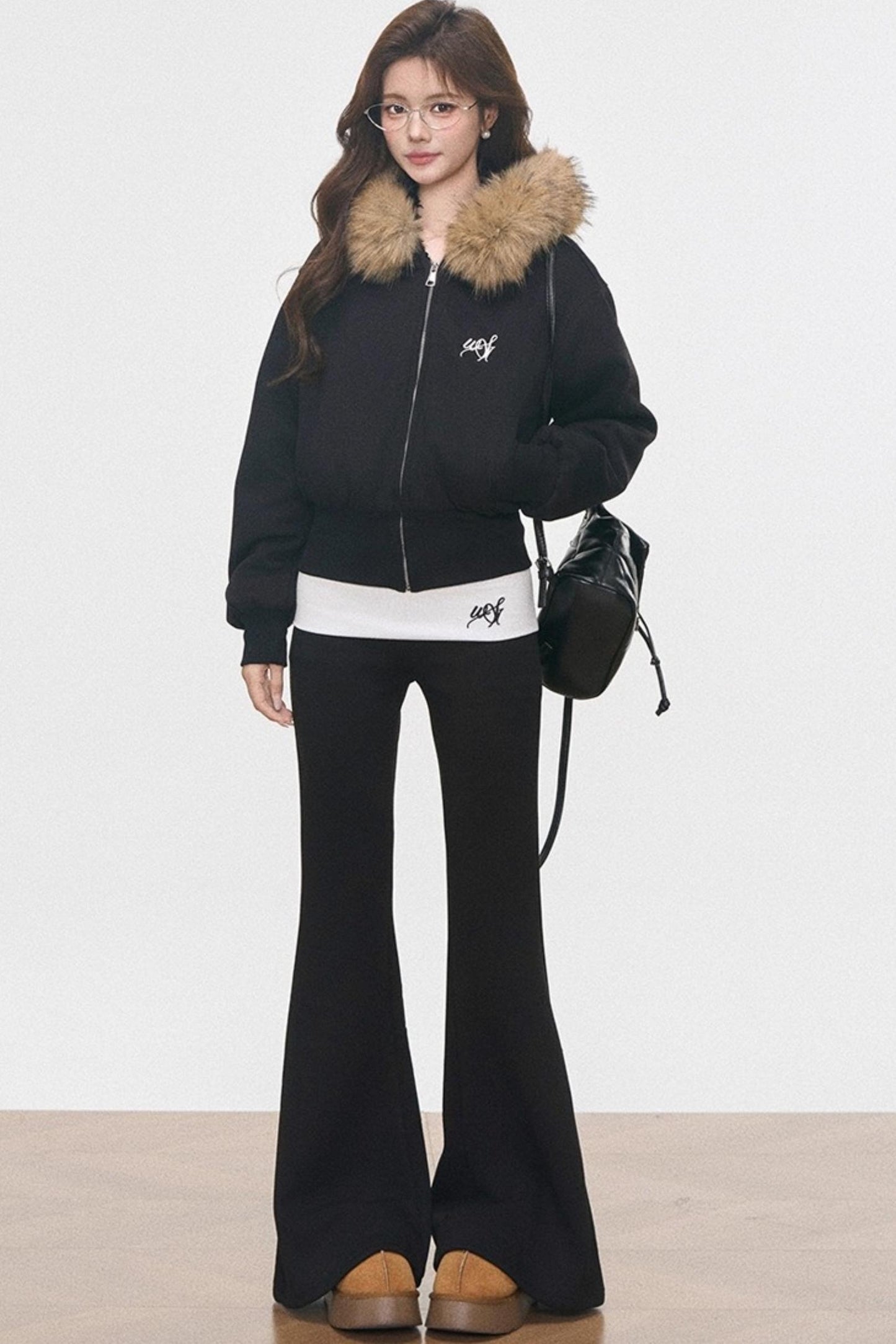 Fur Collar Sweatshirt Jacket Set-Up