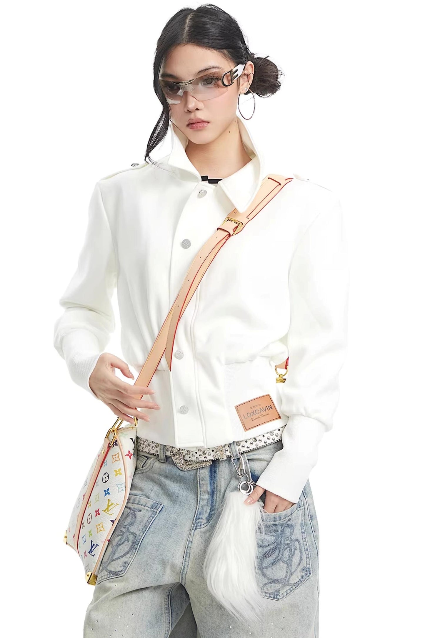 Vintage White Stand Collar Top