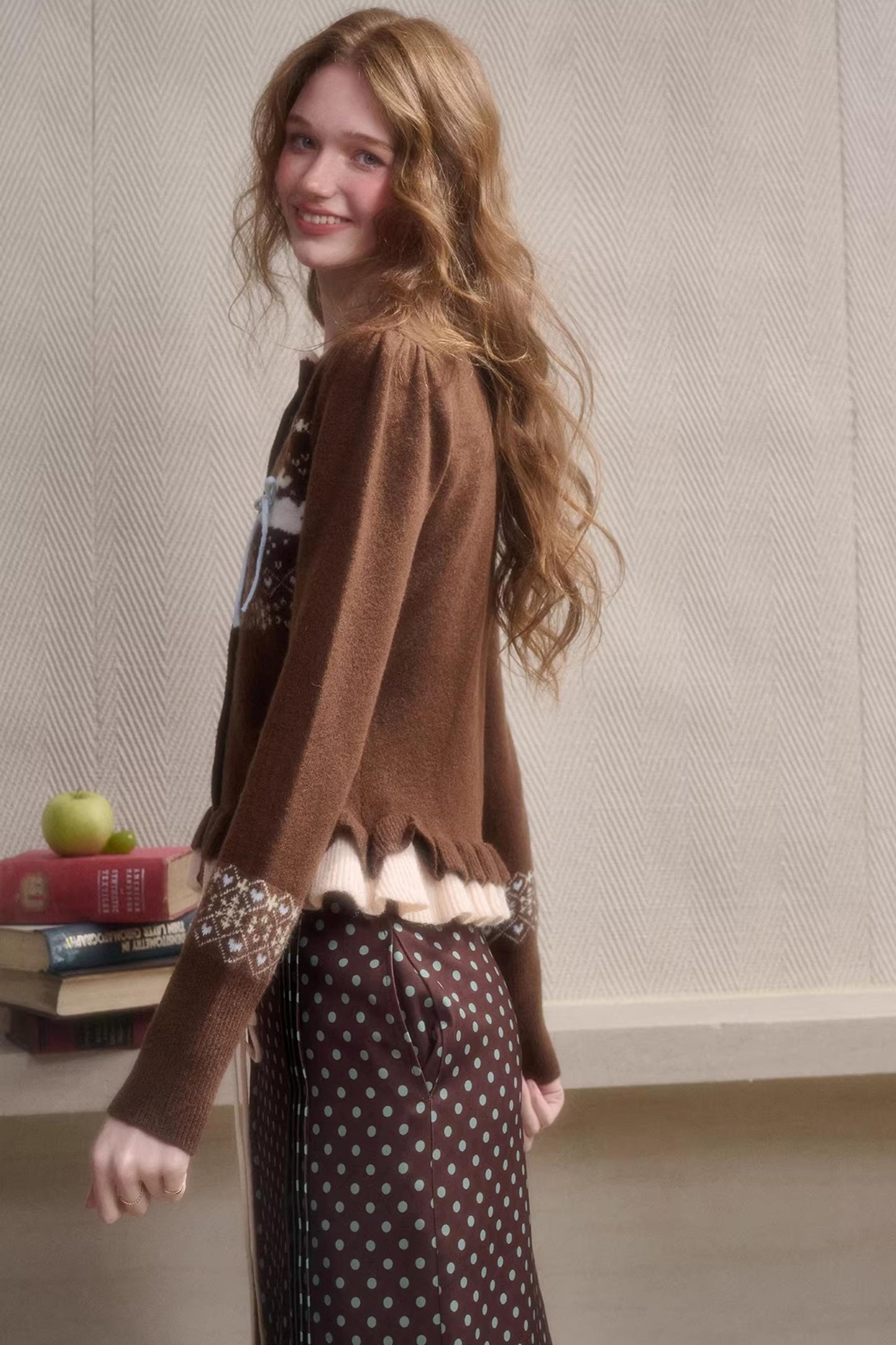 Green Apple Fair Isle Cardigan Top Set-Up